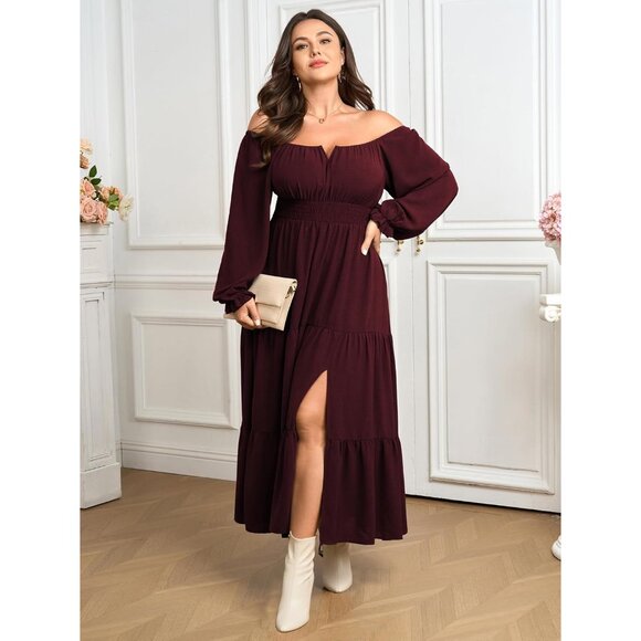 Plus Size Formal Dress Long Sleeve Tiered A Line Maxi Wedding Guest - Picture 6 of 7